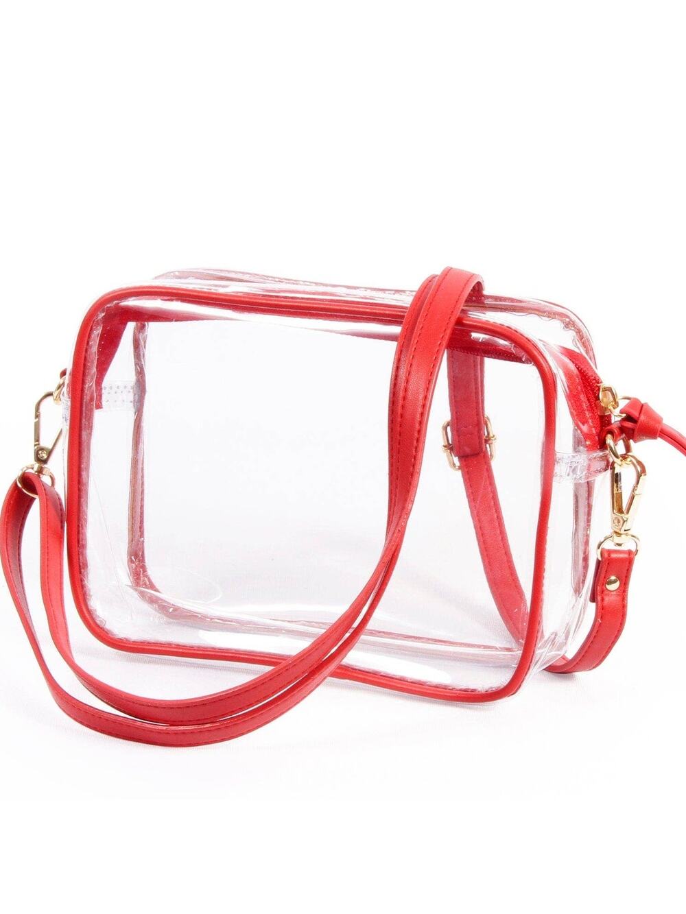Bridget Clear Purse – Vegan Leather Trim & Straps in Red